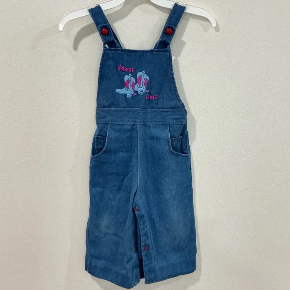 Rare Vintage Kids Girls Denim Overalls Embroidered Western Horse Rodeo Size 24M
